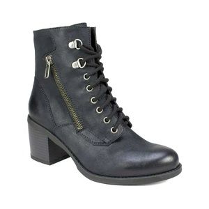 White Mountain Dorian Black Lace Up Side zip Heeled Combat Boots Sz 9.5